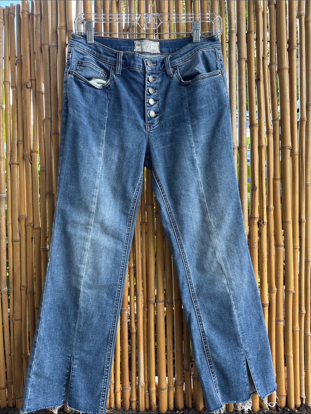 Free People Mid-Rise Button-Front Flare Jeans in Blue